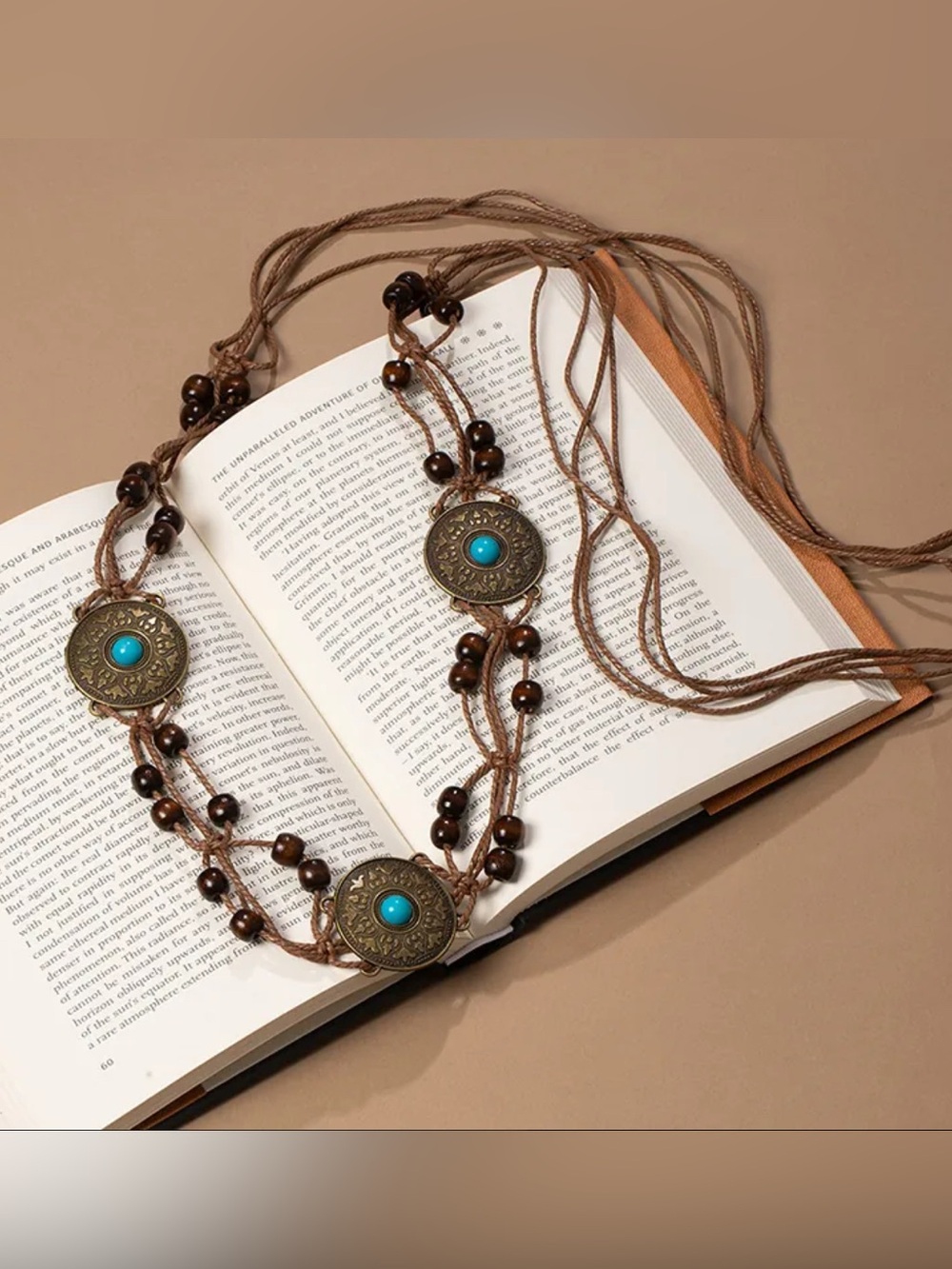 Boho-Turquoise Multi-Strand Waist Belt with Brown Beads